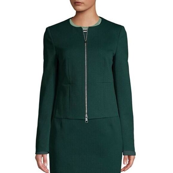 HUGO BOSS NEW $495 Jaxine Structured Jersey Houndstooth Jacket in Pine Size 4 - Picture 1 of 6